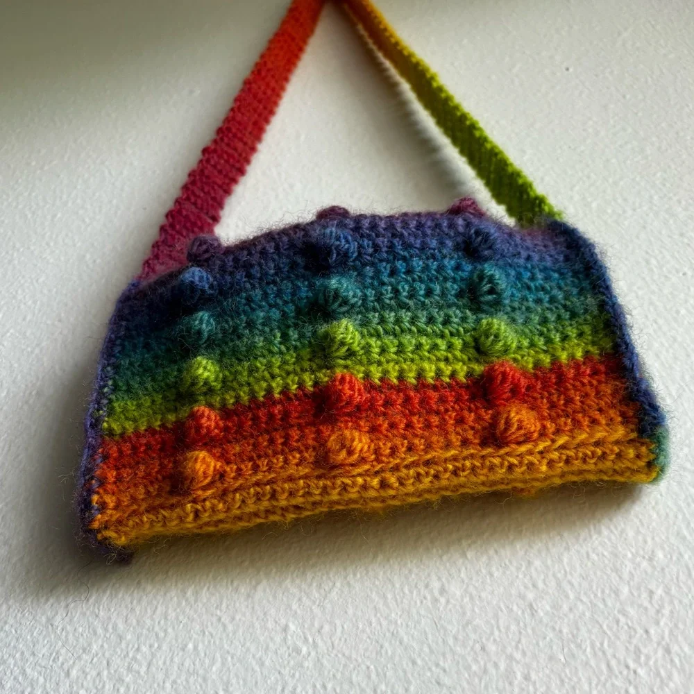 Handmade Rainbow Whimsy Crochet Crossbody Satchel